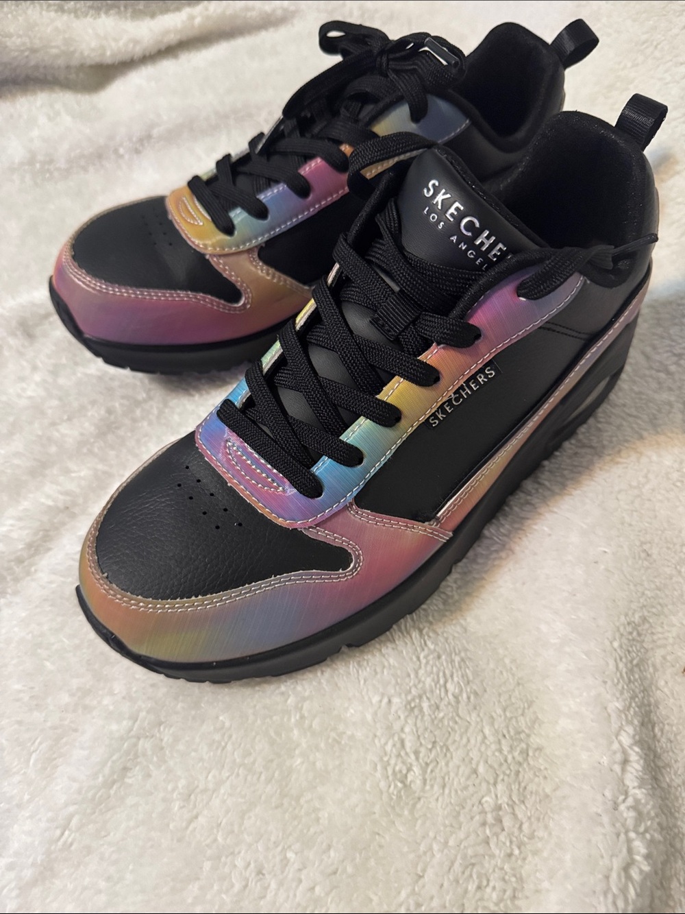 Skechers Black Sneakers with Iridescent Rainbow Panels